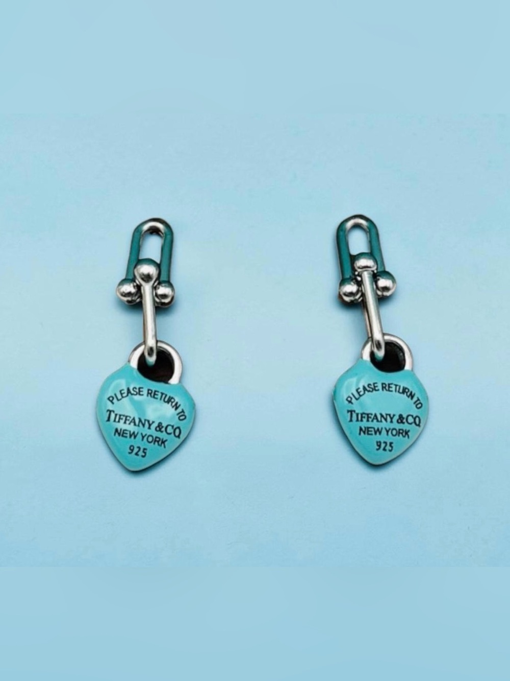 Blue chain link Heart Drop Earrings
